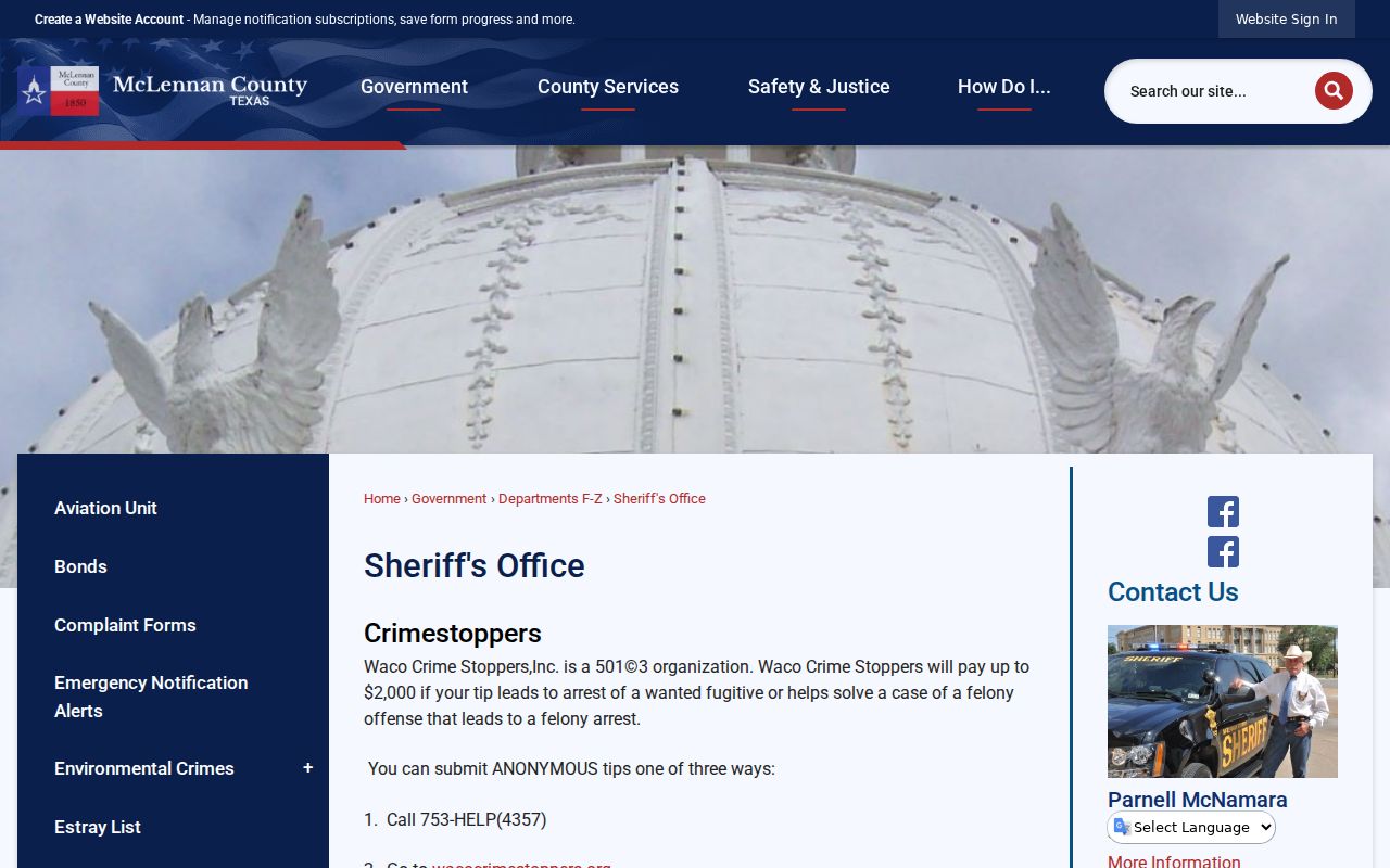 McLennan County sheriff criminal and warrant records office