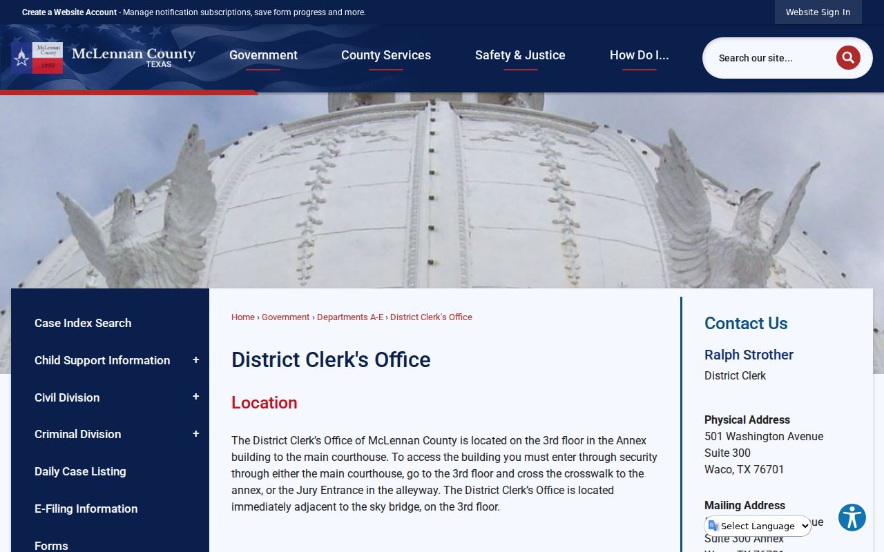 McLennan County felony criminal record District Clerk page